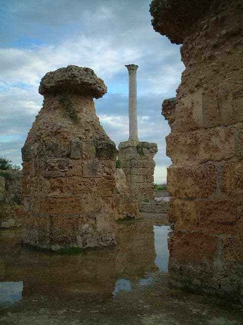 The towering brick ruins of the Antonine Baths at Carthage by the sea