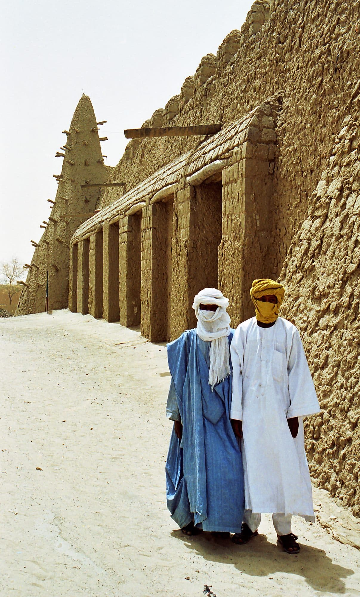 The mud-brick Djinguereber Mosque with its timber beams standing in Timbuktu