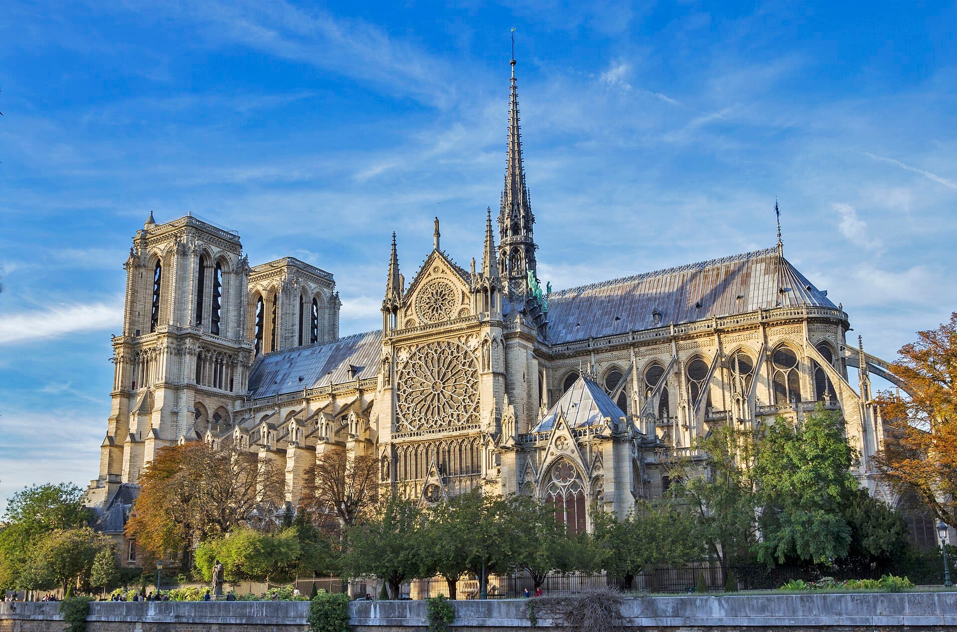 The west facade and twin towers of Notre-Dame de Paris cathedral